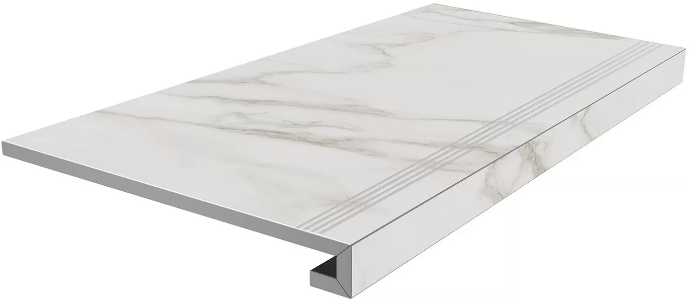 KERAMA MARAZZI Ступень клееная Монте Тиберио серый светлый лаппатированный 33x80x0,9