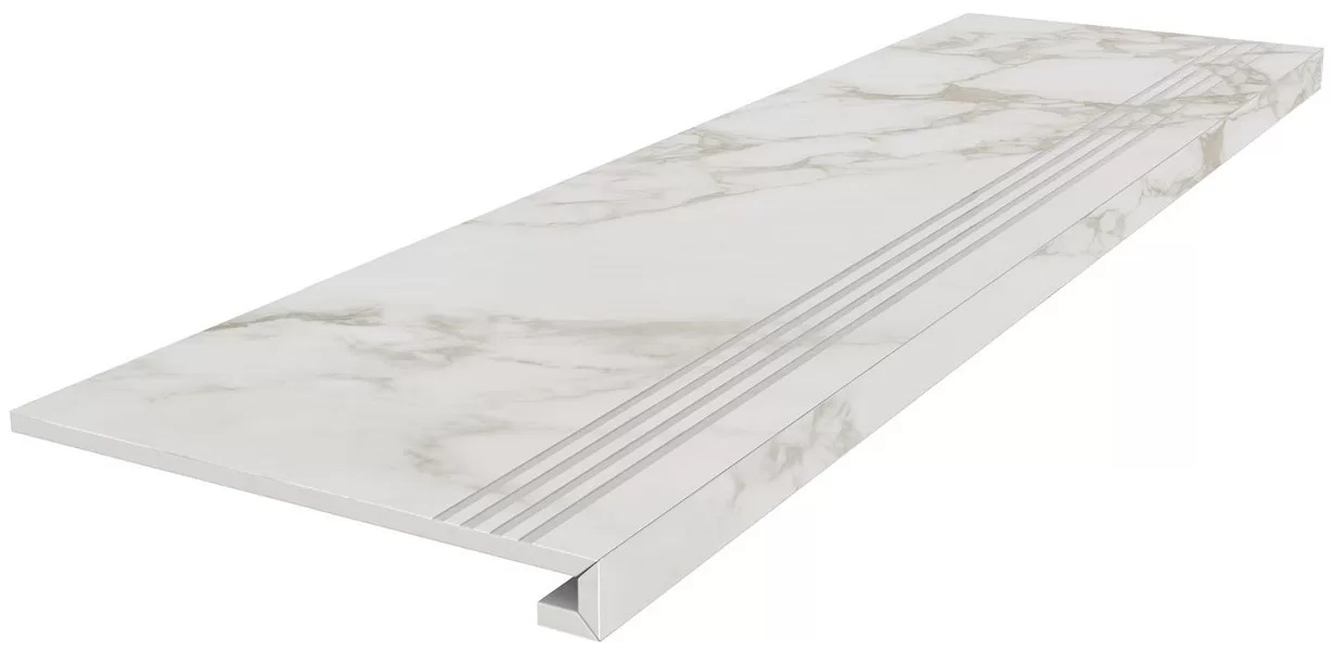 KERAMA MARAZZI Ступень клееная Монте Тиберио серый светлый лаппатированный обрезной 33x119,5x0,9