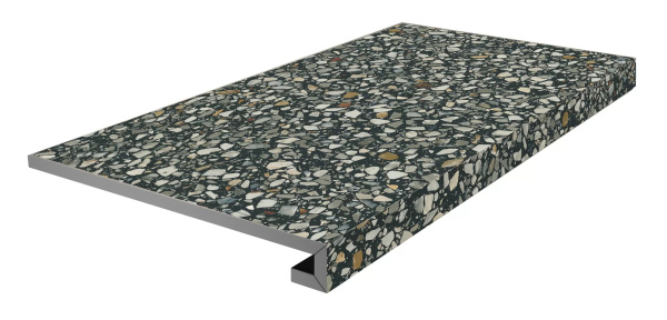 KERAMA MARAZZI Ступень фронтальная клееная Бричиола чёрный матовый обрезной 33x60x0,9